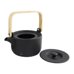 Orange85 Theepot Zwart Warmtehoudend 50cl Met 2 Kopjes Aardewerk Bamboe -Bestekwinkel 1000033129 0110