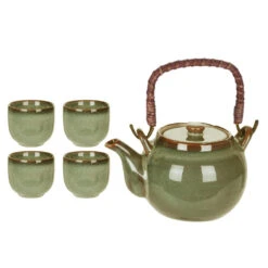 Excellent Houseware Theepot Set Met 4 Bekers Groen Keramiek -Bestekwinkel 1000065903 0100