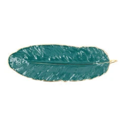 QUVIO Schaal Met Veer Vorm - 37 Cm - Donkergroen -Bestekwinkel 1000071525 0102
