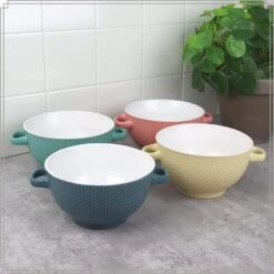 OTIX Soepkommen Met Oor Set Van 4 Verschillende Kleuren Aardewerk 680 Ml -Bestekwinkel 1000089108 0110