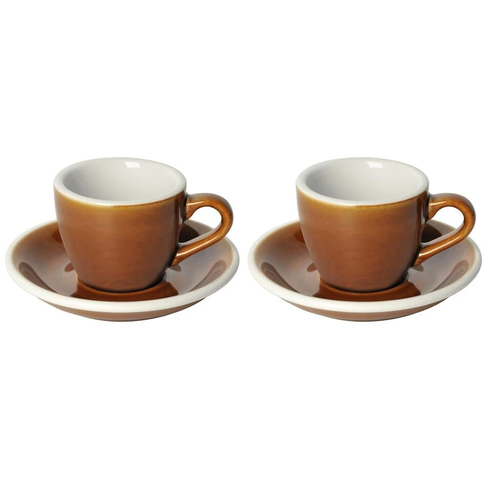 Egg Espressokop Met Schotel - Set Van 2 - 80ml - Caramel 3 Egg Espressokop Met Schotel - Set Van 2 - 80ml - Caramel