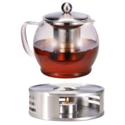 HI Theepot - Glas - Met Filter En Warmhoudplaat - 1,2L