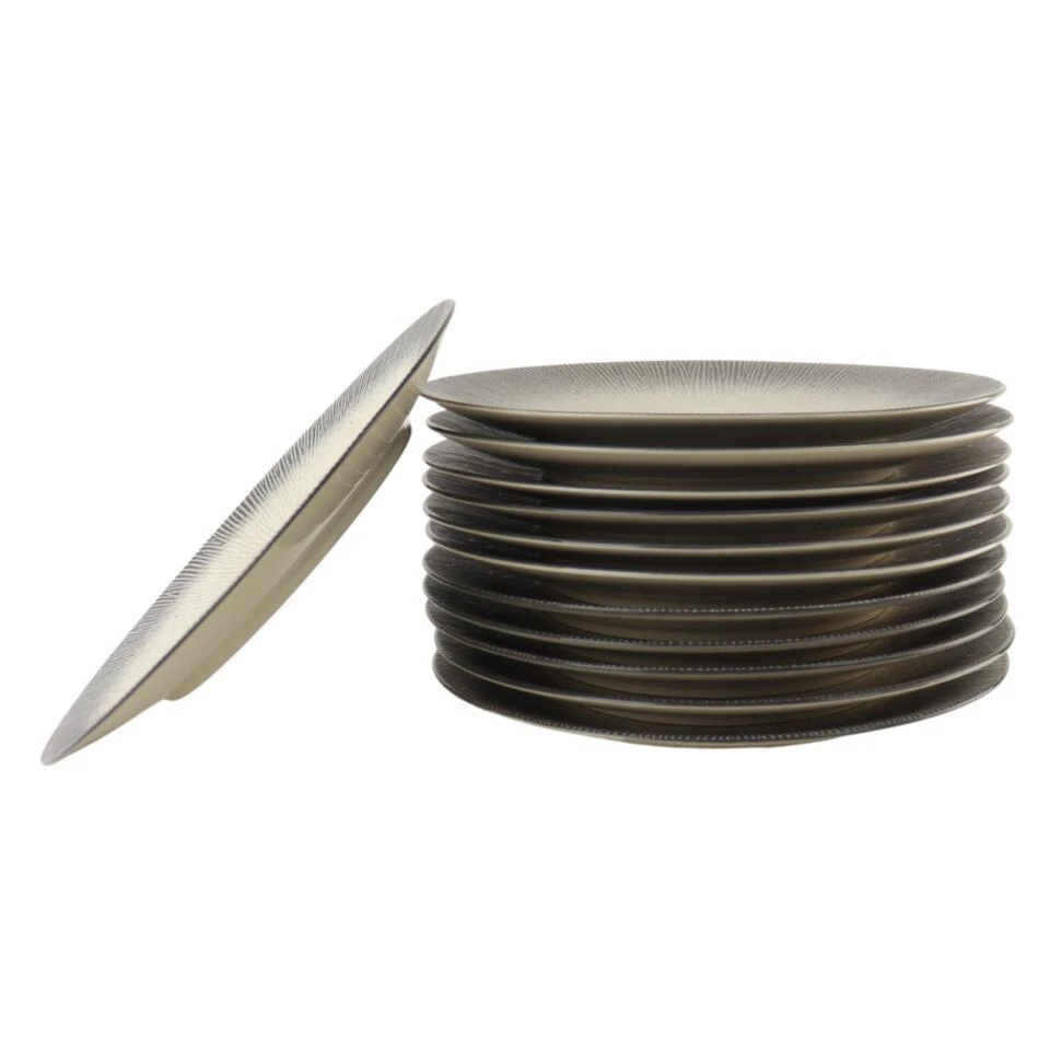 OTIX Diner Bordenset 12 Persoons Zwart Taupe 27cm Keramiek TULIP 3 OTIX Diner Bordenset 12 Persoons Zwart Taupe 27cm Keramiek TULIP