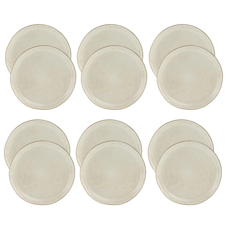 OTIX Dessert Ontbijt Bordenset 12 Persoons Beige 21cm Keramiek LILY 3 OTIX Dessert Ontbijt Bordenset 12 Persoons Beige 21cm Keramiek LILY