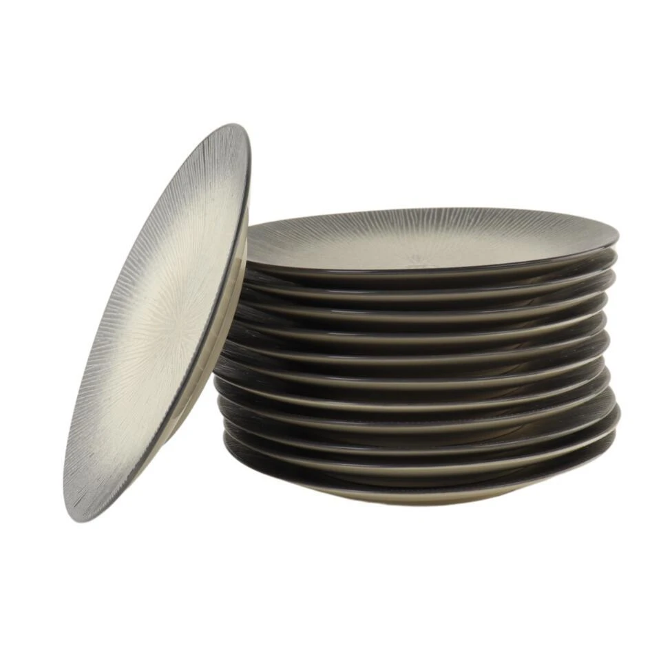 OTIX Dessert Ontbijt Bordenset 12 Persoons Zwart Taupe 21cm Keramiek TULIP 3 OTIX Dessert Ontbijt Bordenset 12 Persoons Zwart Taupe 21cm Keramiek TULIP