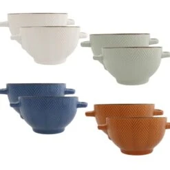 OTIX Soepkommen Met Oor Set Van 8 Verschillende Kleuren Aardewerk 680 Ml