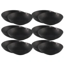 OTIX Bord 12 Stuks Diep Soepborden Zwart Mat Diameter 20,5cm Aardewerk IVY