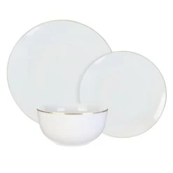 OTIX Serviesset Bordenset 6 Persoons 18-delig Wit Met Gouden Rand Porselein C...