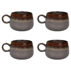 QUVIO Theemokken Selma - Keramiek - Grijs - Set Van 4