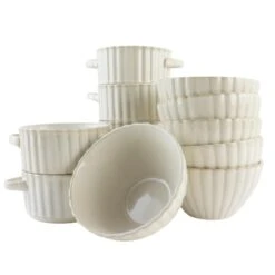 OTIX Soepkommen Set Van 12 Stuks Soeptassen Kommen Wit Keramiek SOLIS