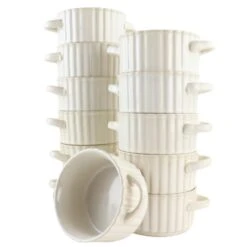 OTIX Soepkommen Met Oor Set Van 12 Stuks Soeptassen Wit Keramiek SOLIS