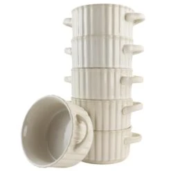 OTIX Soepkommen Met Oor Set Van 6 Stuks Soeptassen Wit Keramiek SOLIS