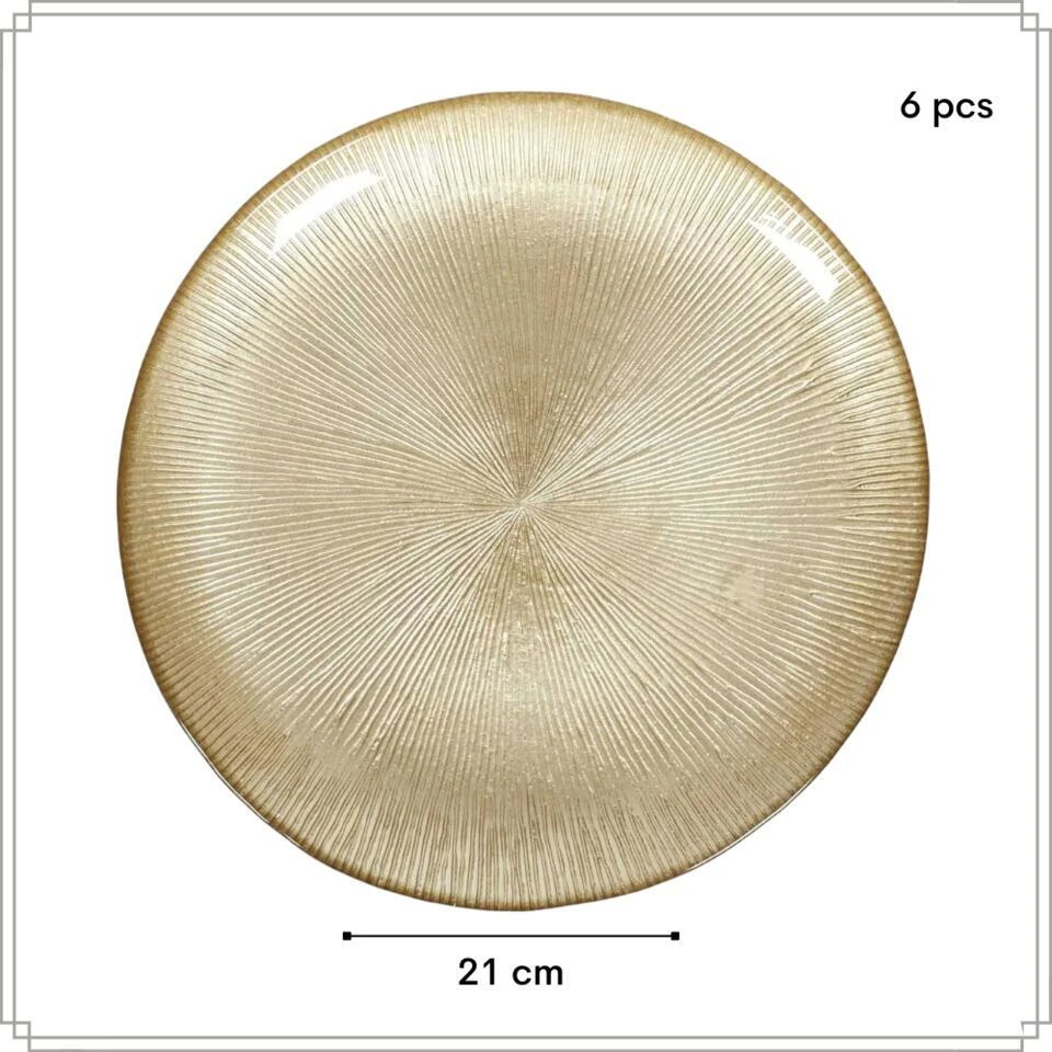 OTIX Ontbijtborden 6 Persoons Goud Glitter Dessertborden 21cm Glas 7 OTIX Ontbijtborden 6 Persoons Goud Glitter Dessertborden 21cm Glas - Afbeelding 5