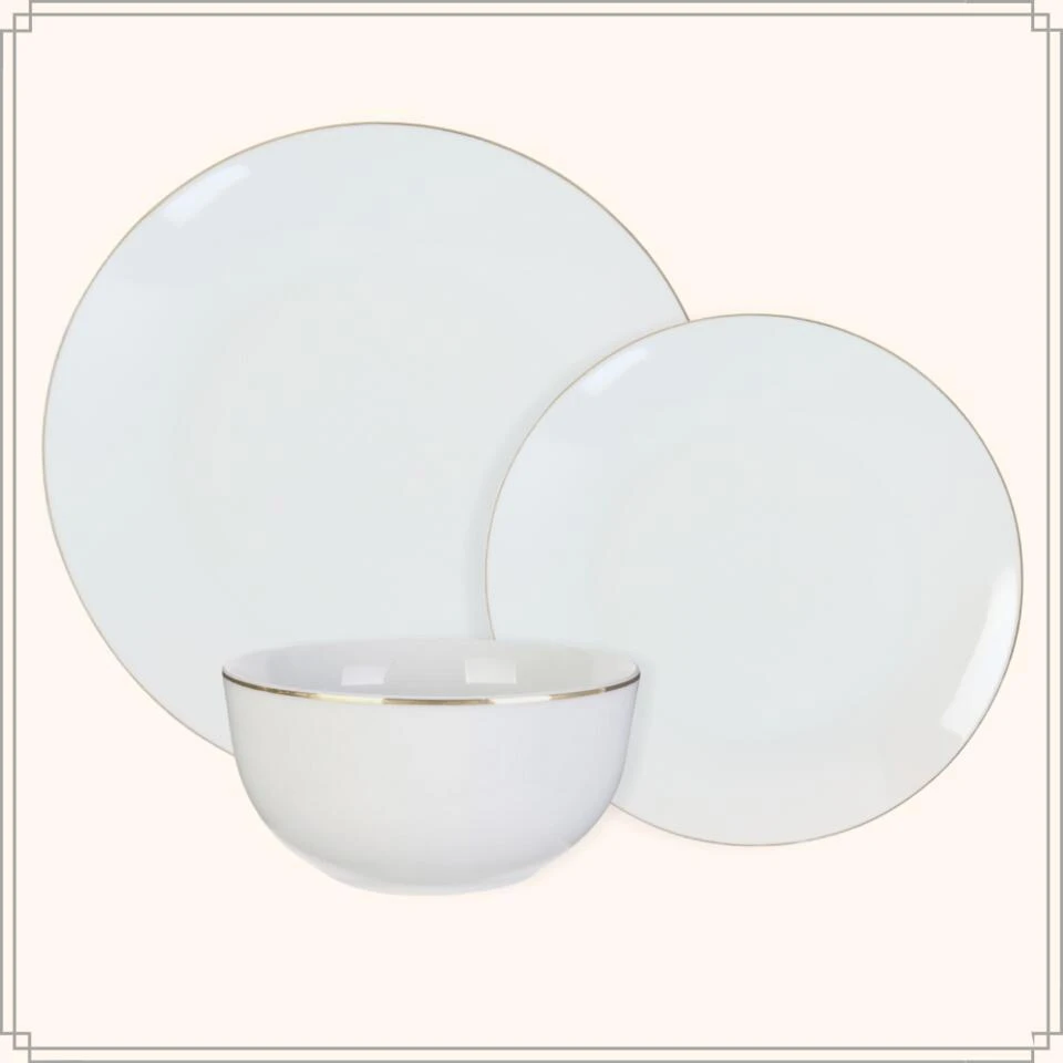 OTIX Serviesset Bordenset 6 Persoons 18-delig Wit Met Gouden Rand Porselein C... 4 OTIX Serviesset Bordenset 6 Persoons 18-delig Wit Met Gouden Rand Porselein C... - Afbeelding 2