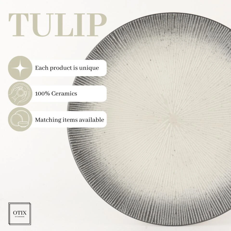 OTIX Diner Bordenset 12 Persoons Zwart Taupe 27cm Keramiek TULIP 11 OTIX Diner Bordenset 12 Persoons Zwart Taupe 27cm Keramiek TULIP - Afbeelding 9