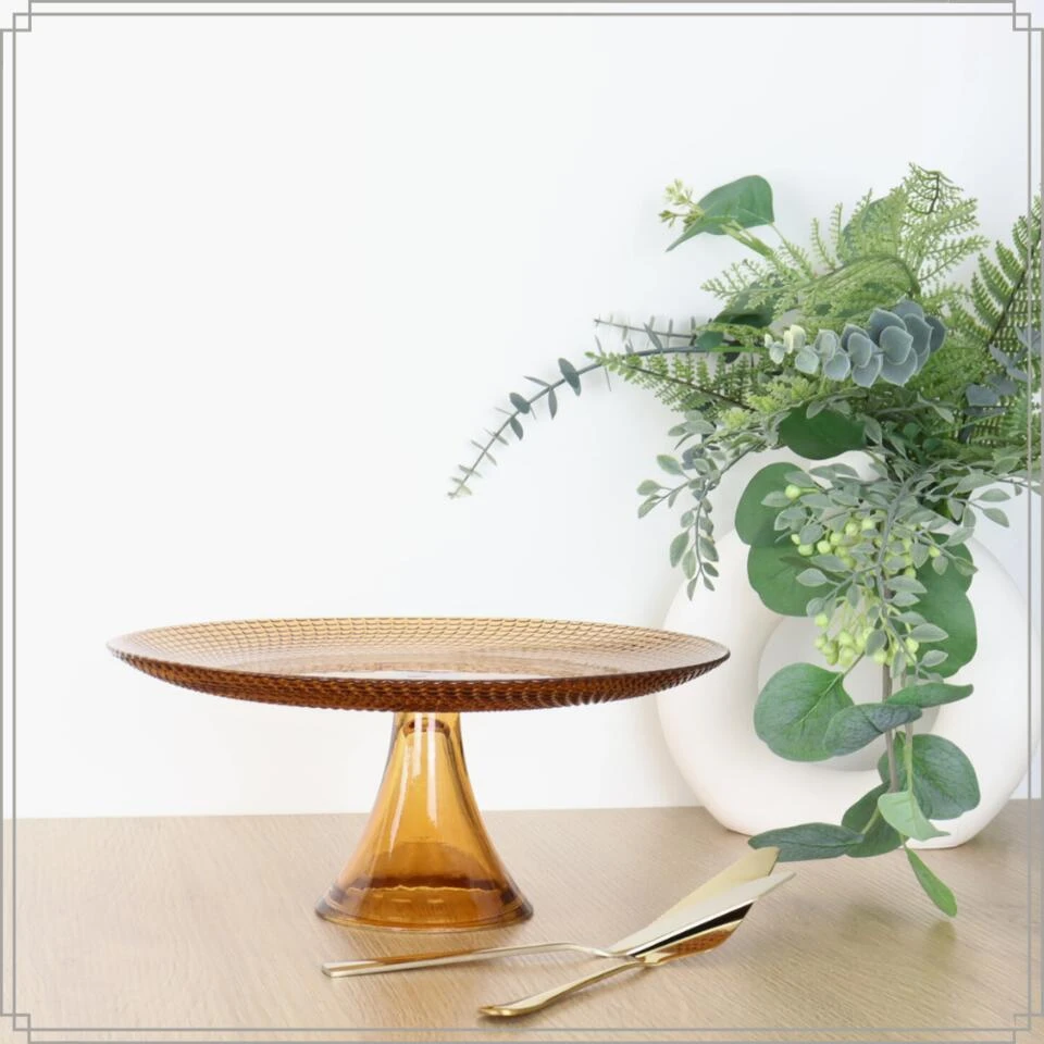 OTIX Taartplateau Met Voet 28cm Amber Kleur Glas 6 OTIX Taartplateau Met Voet 28cm Amber Kleur Glas - Afbeelding 4