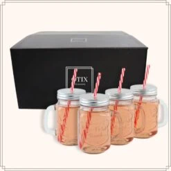 OTIX Mason Jar Drinkbeker Met Rietje Set Van 4 Zilvere Dop 450 Ml -Bestekwinkel 382f1dd3d1a4492a8ea3936f9634316d