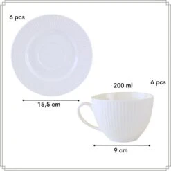 OTIX Koffiekopjes Met Oor En Schotel Set Van 6 200ml Wit Porselein LUNA -Bestekwinkel 42c92fa05f1a4453a847651425c82c40