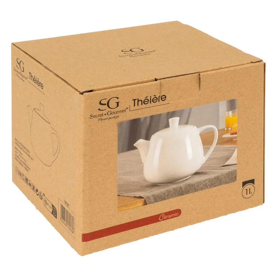 Merkloos Secret De Gourmet Theepot Cameron - 1000 Ml - Keramiek - Wit 6 Merkloos Secret De Gourmet Theepot Cameron - 1000 Ml - Keramiek - Wit - Afbeelding 4