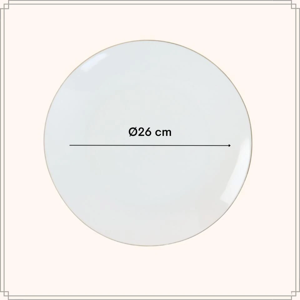 OTIX Dinerborden Borden Set Van 6 Stuks 26cm Wit Met Gouden Rand Porselein 7 OTIX Dinerborden Borden Set Van 6 Stuks 26cm Wit Met Gouden Rand Porselein - Afbeelding 5