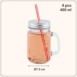 OTIX Mason Jar Drinkbeker Met Rietje Set Van 4 Zilvere Dop 450 Ml -Bestekwinkel 50a0249e49c44ffbb41c368019ef61c8