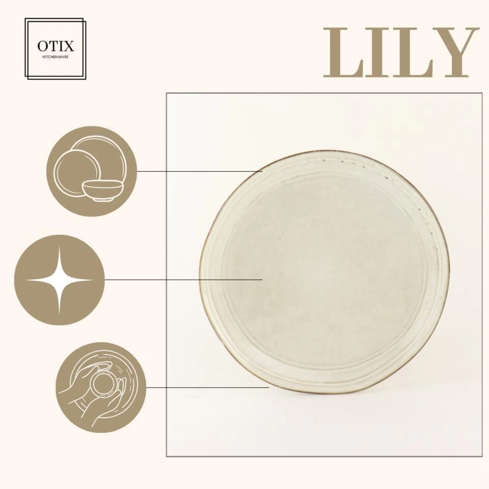 OTIX Dessert Ontbijt Bordenset 6 Persoons Beige 21cm Keramiek LILY 8 OTIX Dessert Ontbijt Bordenset 6 Persoons Beige 21cm Keramiek LILY - Afbeelding 6