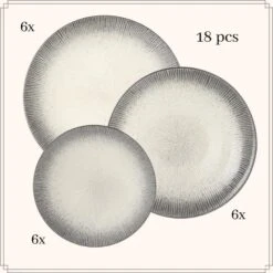 OTIX Serviesset Bordenset 6 Persoons 18-delig Zwart Taupe Keramiek TULIP -Bestekwinkel 649189c9b9ff425c932953b244c7e526