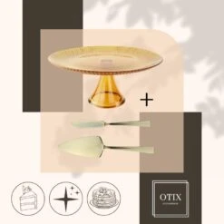 OTIX Taartplateau Met Taartschep Goud Met Voet 28cm Amber Kleur Glas -Bestekwinkel 66cee3db1b0c448aa078e7552686778e