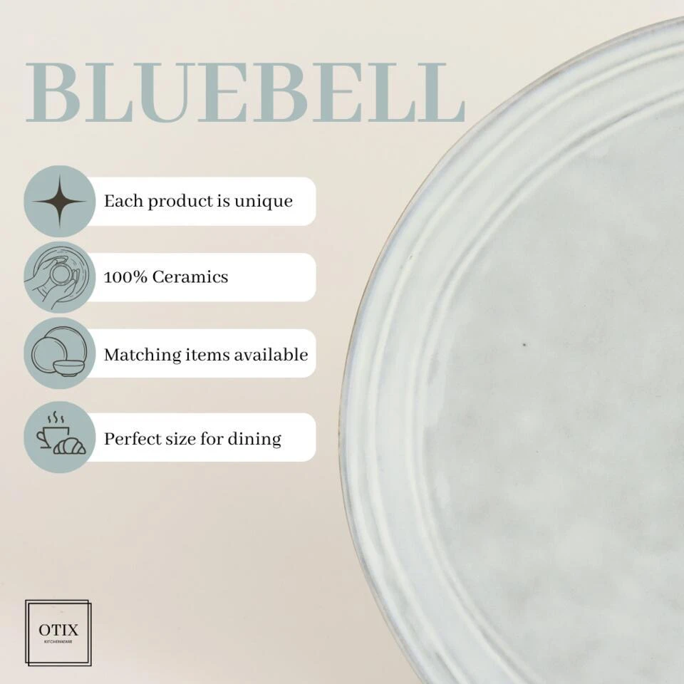 OTIX Dessert Ontbijt Bordenset 12 Persoons Blauw 21cm Keramiek BLUEBELL 11 OTIX Dessert Ontbijt Bordenset 12 Persoons Blauw 21cm Keramiek BLUEBELL - Afbeelding 9
