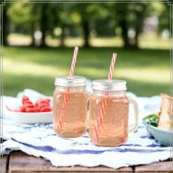 OTIX Mason Jar Drinkbeker Met Rietje Set Van 4 Zilvere Dop 450 Ml -Bestekwinkel 74d2fe8c38794b64ac27637bef83d9a0