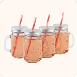 OTIX Mason Jar Drinkbeker Met Rietje Set Van 4 Zilvere Dop 450 Ml -Bestekwinkel 7eacd5e3150041d2b5e3f071a3702d09