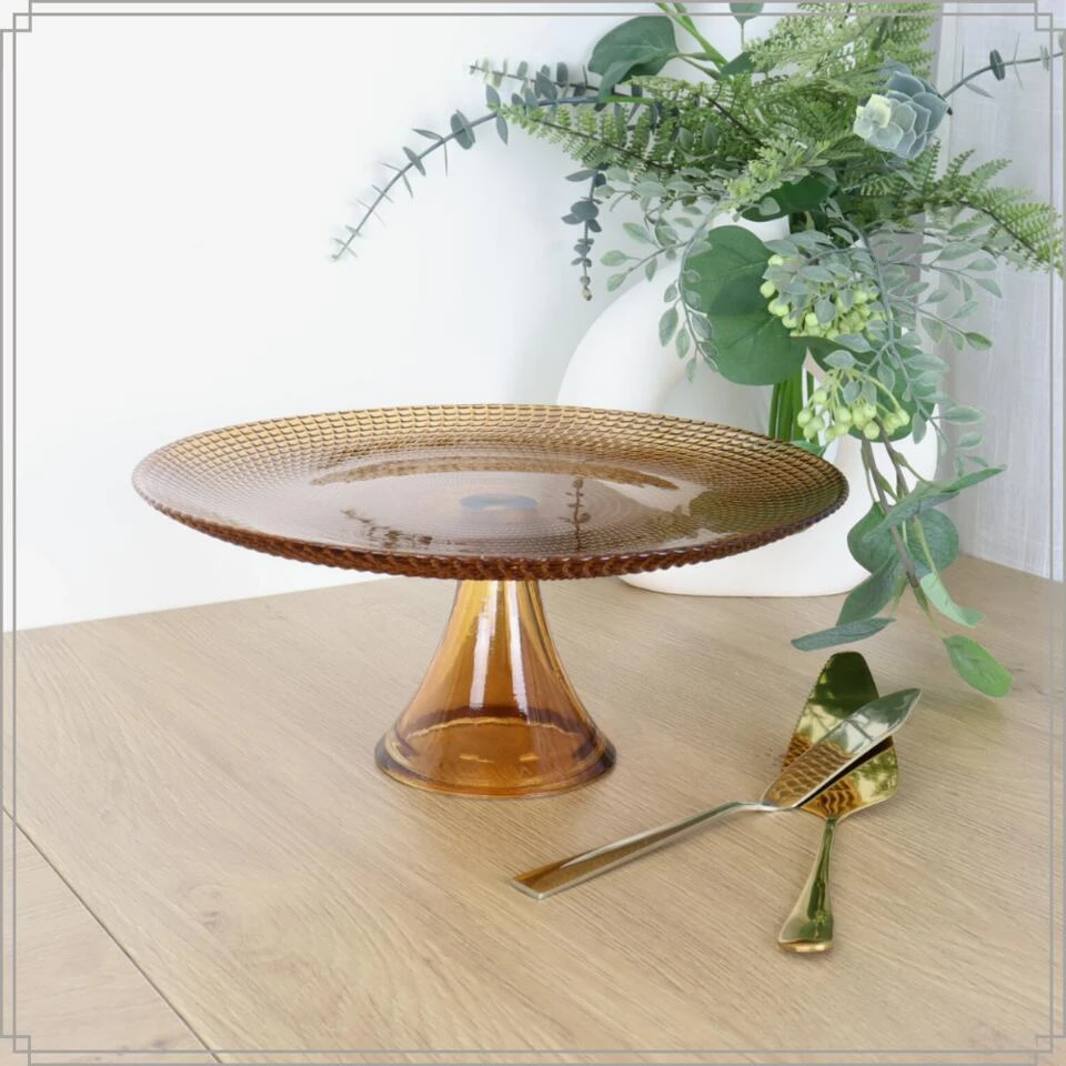 OTIX Taartplateau Met Voet 28cm Amber Kleur Glas 5 OTIX Taartplateau Met Voet 28cm Amber Kleur Glas - Afbeelding 3