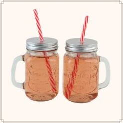 OTIX Mason Jar Drinkbeker Met Rietje Set Van 4 Zilvere Dop 450 Ml -Bestekwinkel 85110aa34aeb40f29f0670ed08d558ee
