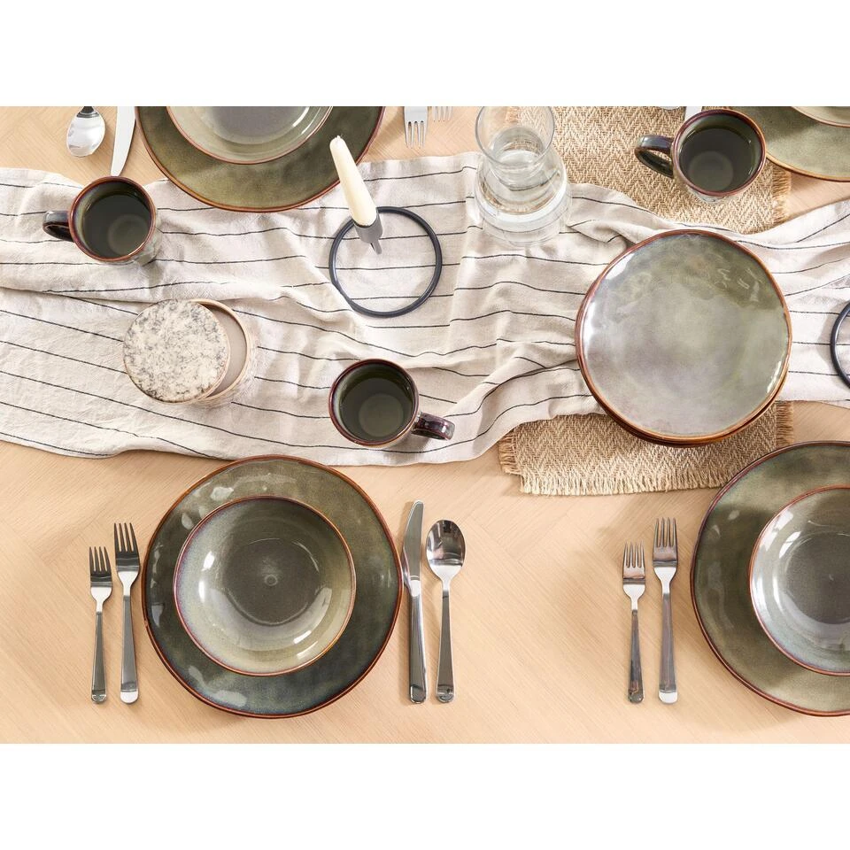 THYME - Serviesset 16 Delig - Donkergroen - Steengoed 4 THYME - Serviesset 16 Delig - Donkergroen - Steengoed - Afbeelding 2