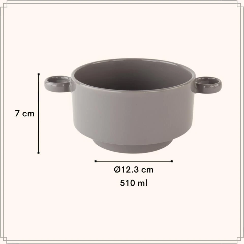 OTIX Soepkommen Met Oor 6 Stuks Grijs Soeptassen 510ml Aardewerk 7 OTIX Soepkommen Met Oor 6 Stuks Grijs Soeptassen 510ml Aardewerk - Afbeelding 5