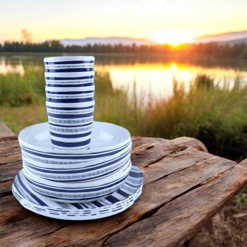 OTIX Serviessets 12 Delig STRIPES - BLUE 4 OTIX Serviessets 12 Delig STRIPES - BLUE - Afbeelding 2