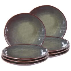 THYME - Dinerborden Set Van 8 - Donkergroen - Steengoed -Bestekwinkel aa2315d47f674b568442aa056d104aaa