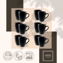 OTIX Koffiekopjes Met Oor Koffietassen Set Van 12 Mat Zwart 340ml 12 OTIX Koffiekopjes Met Oor Koffietassen Set Van 12 Mat Zwart 340ml -Bestekwinkel b94649fa65c94756a66c4f6a01afd2d9