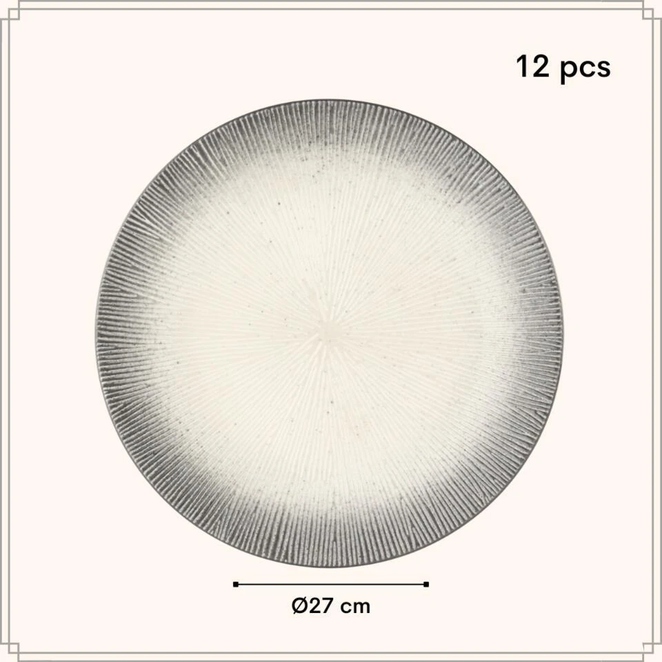 OTIX Diner Bordenset 12 Persoons Zwart Taupe 27cm Keramiek TULIP 8 OTIX Diner Bordenset 12 Persoons Zwart Taupe 27cm Keramiek TULIP - Afbeelding 6
