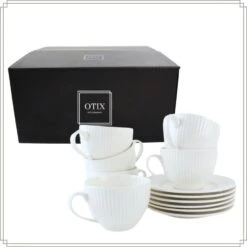 OTIX Koffiekopjes Met Oor En Schotel Set Van 6 200ml Wit Porselein LUNA -Bestekwinkel bc0d16274fbf42149dfc117001c7f35c