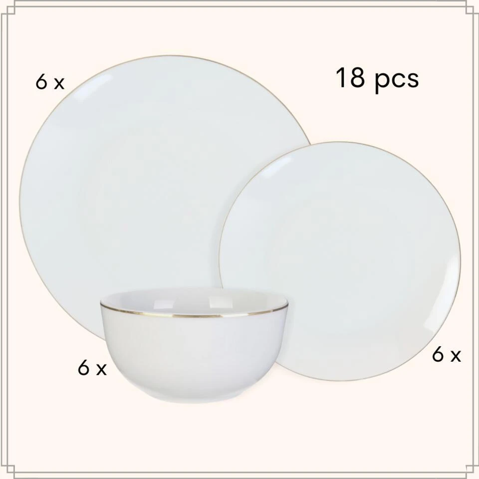 OTIX Serviesset Bordenset 6 Persoons 18-delig Wit Met Gouden Rand Porselein C... 11 OTIX Serviesset Bordenset 6 Persoons 18-delig Wit Met Gouden Rand Porselein C... - Afbeelding 9