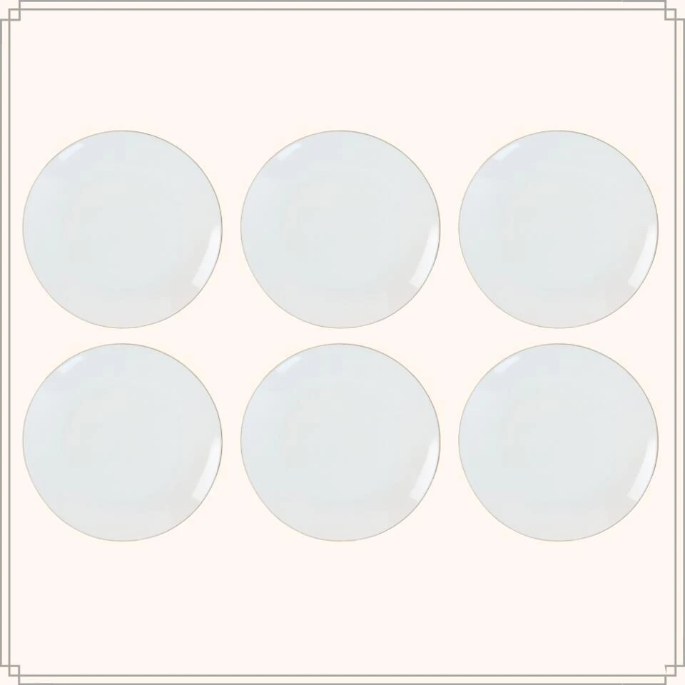 OTIX Dinerborden Borden Set Van 6 Stuks 26cm Wit Met Gouden Rand Porselein 4 OTIX Dinerborden Borden Set Van 6 Stuks 26cm Wit Met Gouden Rand Porselein - Afbeelding 2