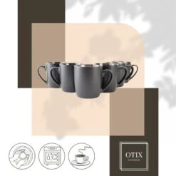 OTIX KoffieKopjes Koffietassen Set Van 12 Zwart Mat 240ml -Bestekwinkel f697b9ab07194630b805c997880956a1