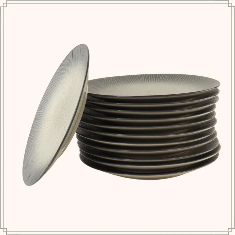 OTIX Dessert Ontbijt Bordenset 12 Persoons Zwart Taupe 21cm Keramiek TULIP 4 OTIX Dessert Ontbijt Bordenset 12 Persoons Zwart Taupe 21cm Keramiek TULIP - Afbeelding 2